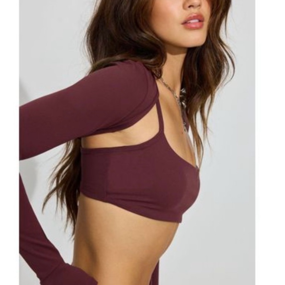 Women's Long Sleeve Crop Top - Burgundy